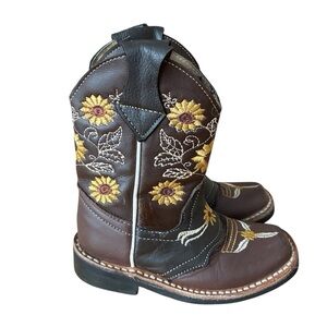 Kid’s Girl Western Genuine Leather Embroidered Flowers Boots